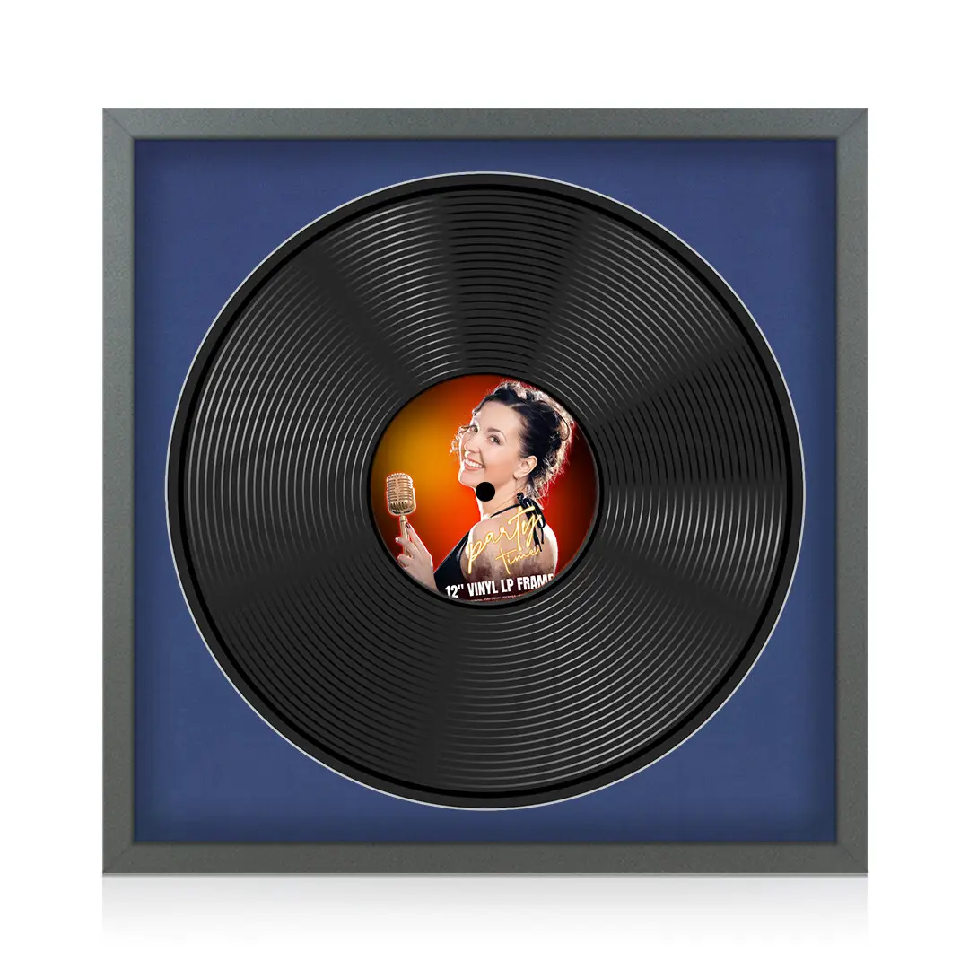 16x16" Modern Sleek Dark Grey Vinyl Record Frame With Black Mount For 12" LP Discs | Elegant Frame For Music Lovers