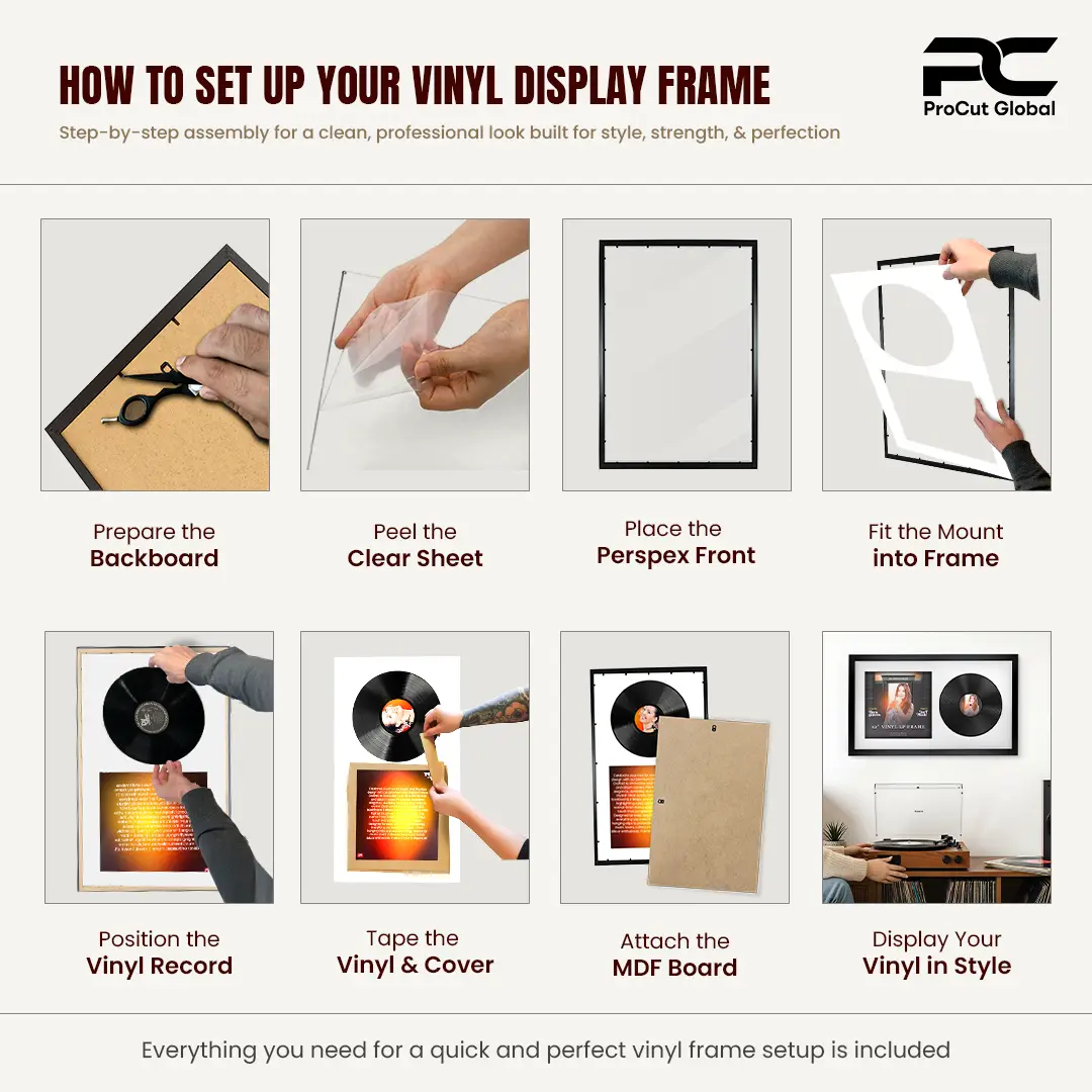 30x17" Modern Sleek Silver Vinyl Record Frame With Silver Mount | For 12" LP Cover and Disc Side By Side Display thumbnail 5
