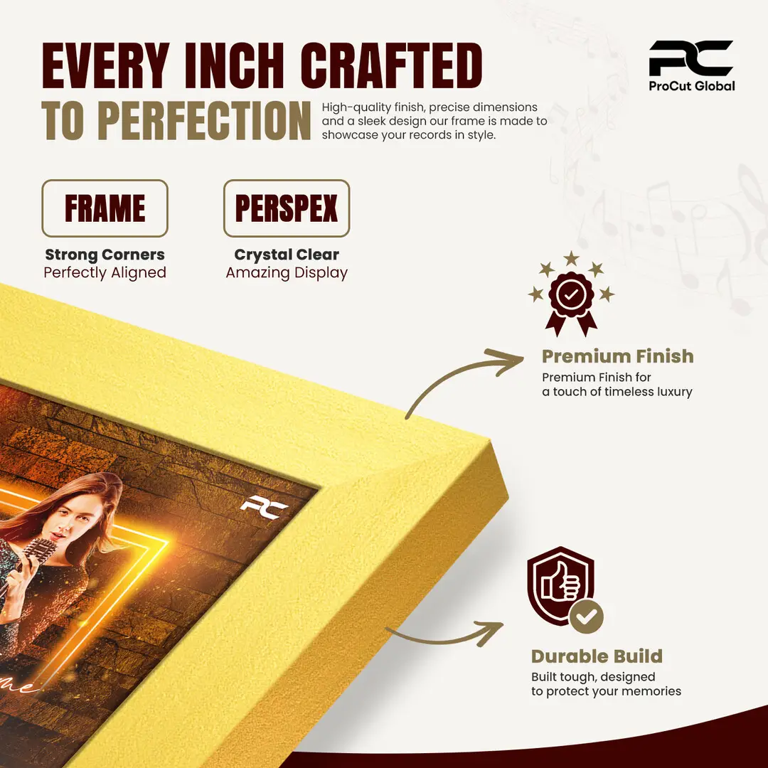 12x12" Modern Sleek Gold Vinyl Record Frame For 12" LP Album Covers | Elegant Music Display For Wall thumbnail 7