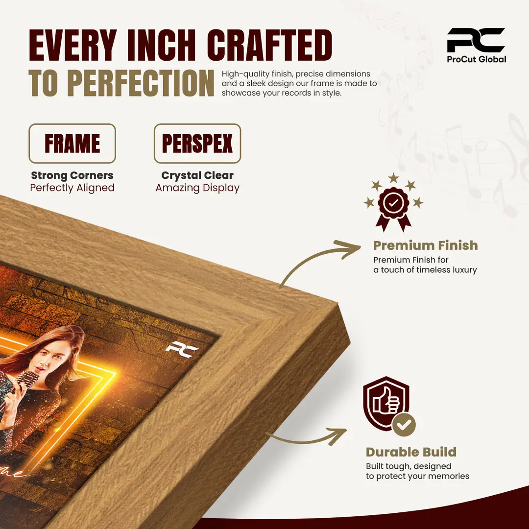 12x12" Modern Sleek Oak Vinyl Record Frame For 12" LP Album Covers | Elegant Music Display For Wall thumbnail 7