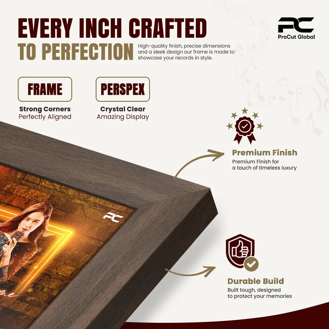 12x12" Modern Sleek Walnut Vinyl Record Frame For 12" LP Album Covers | Square Vinyl Frame For Wall Display thumbnail 7