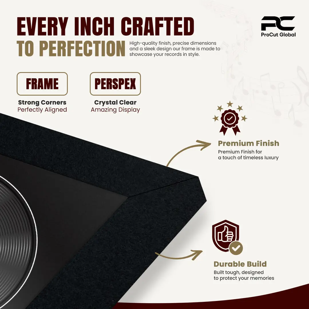 16x16" Modern Sleek Black Vinyl Record Frame With Black Mount For 12" LP Discs | Elegant Frame For Music Lovers thumbnail 7