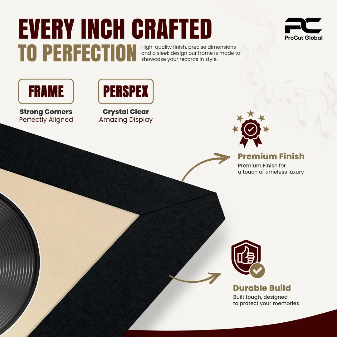 16x16" Modern Sleek Black Vinyl Record Frame With Ivory Mount For 12" LP Discs | Contemporary Wall Display thumbnail 7