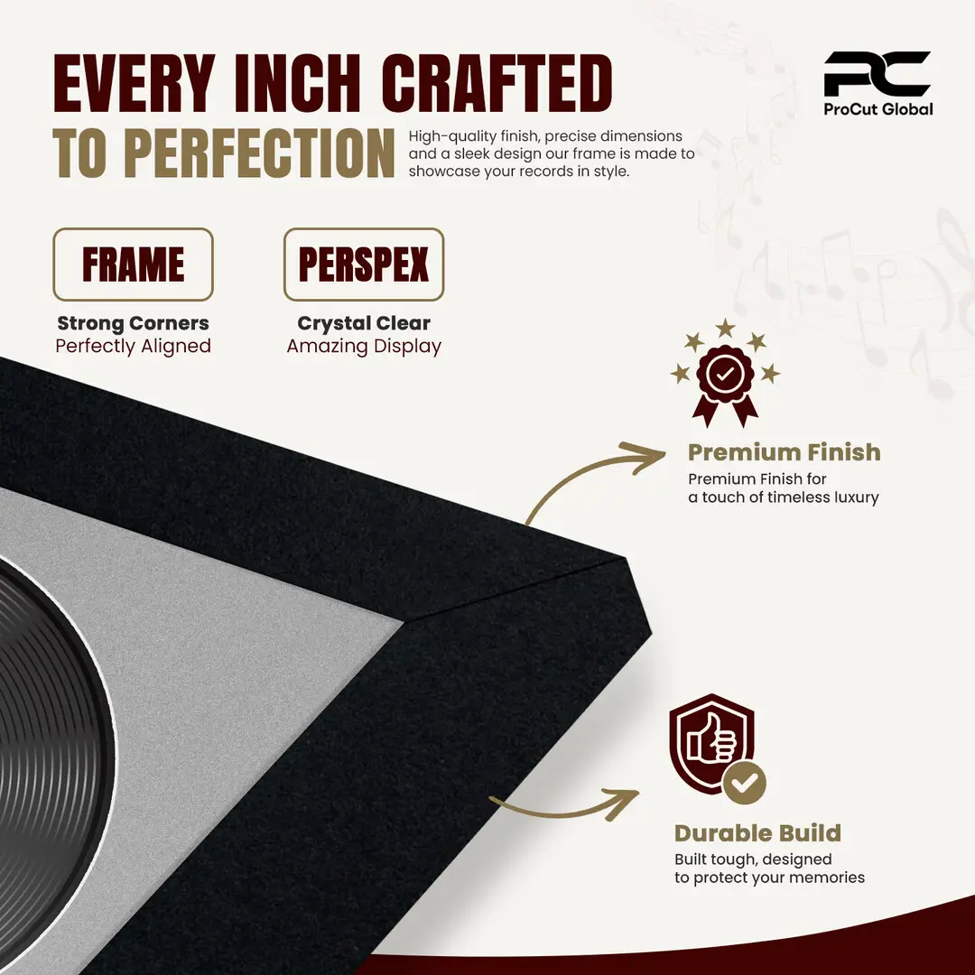16x16" Modern Sleek Black Vinyl Record Frame With Silver Mount For 12" LP Discs | Contemporary Wall Display thumbnail 7