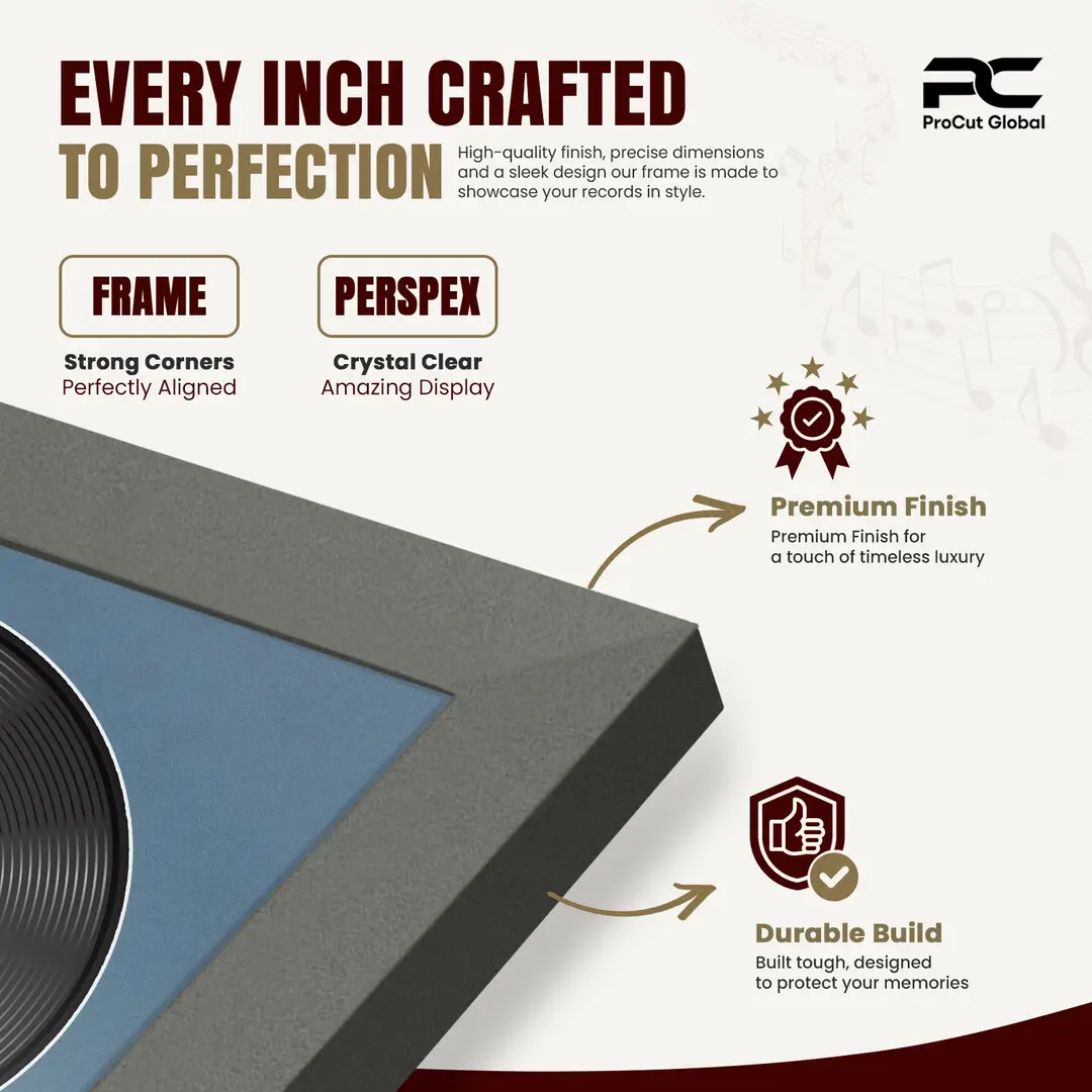16x16" Modern Sleek Dark Grey Vinyl Record Frame With Black Mount For 12" LP Discs | Contemporary Wall Display thumbnail 7