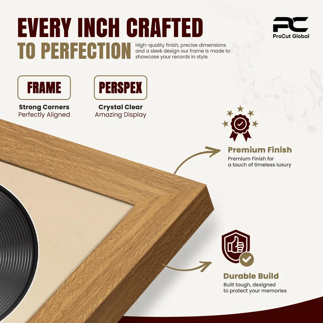 16x16" Modern Sleek Oak Vinyl Record Frame With Ivory Mount For 12" LP Discs | Elegant Frame For Music Lovers thumbnail 7