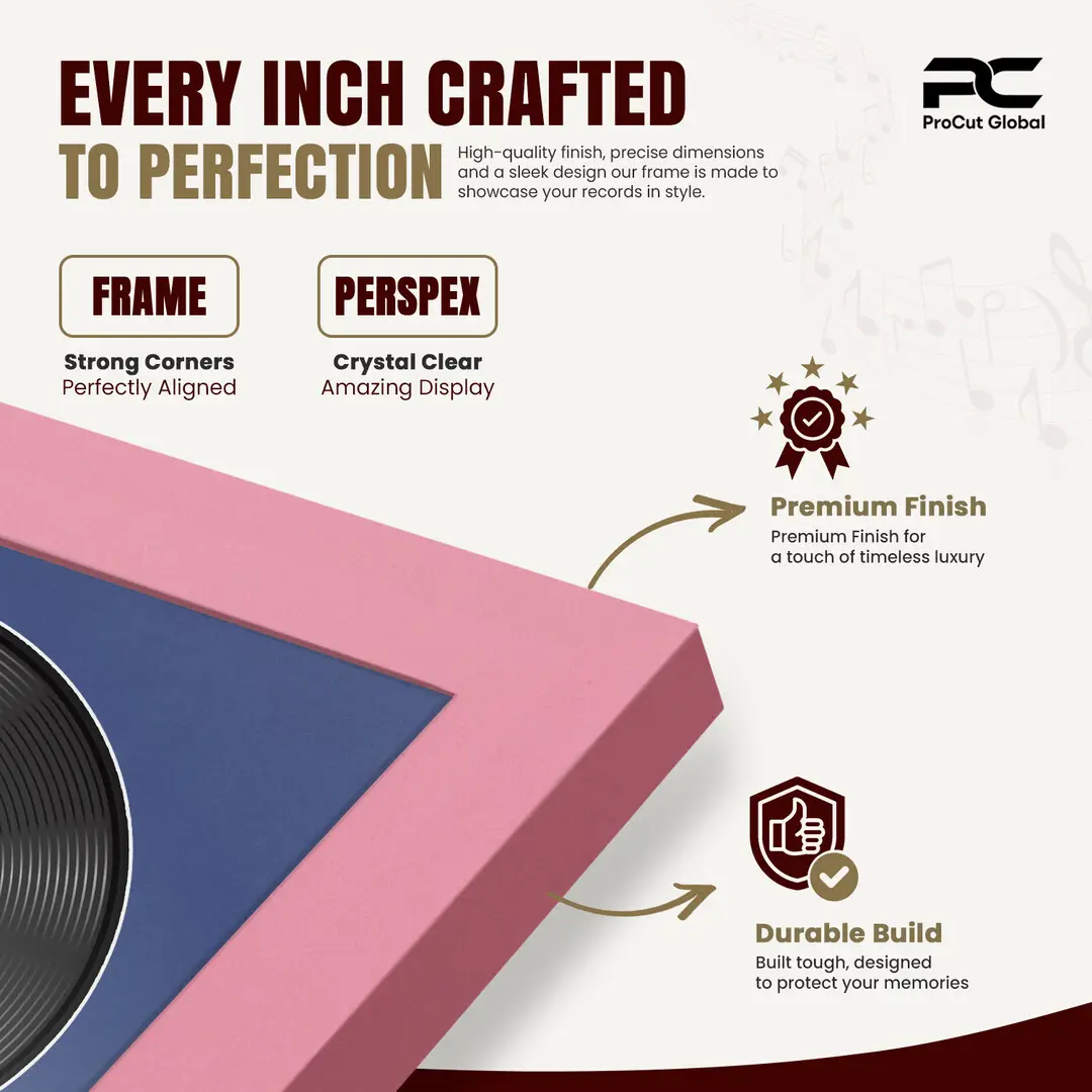 16x16" Modern Sleek Pastel Pink Vinyl Record Frame With Blue Mount For 12" LP Discs | Contemporary Wall Display thumbnail 7