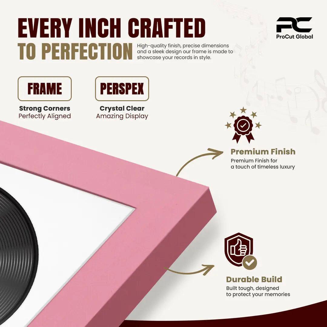 16x16" Modern Sleek Pastel Pink Vinyl Record Frame With Ice White Mount For 12" LP Discs | Contemporary Wall Display thumbnail 7