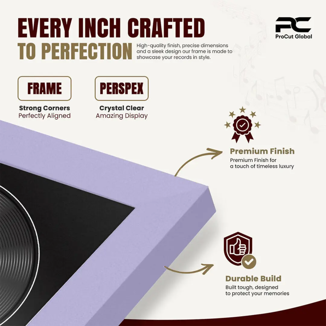 16x16" Modern Sleek Purple Vinyl Record Frame With Black Mount For 12" LP Discs | Premium Wall Frame For Music Enthusiasts thumbnail 7