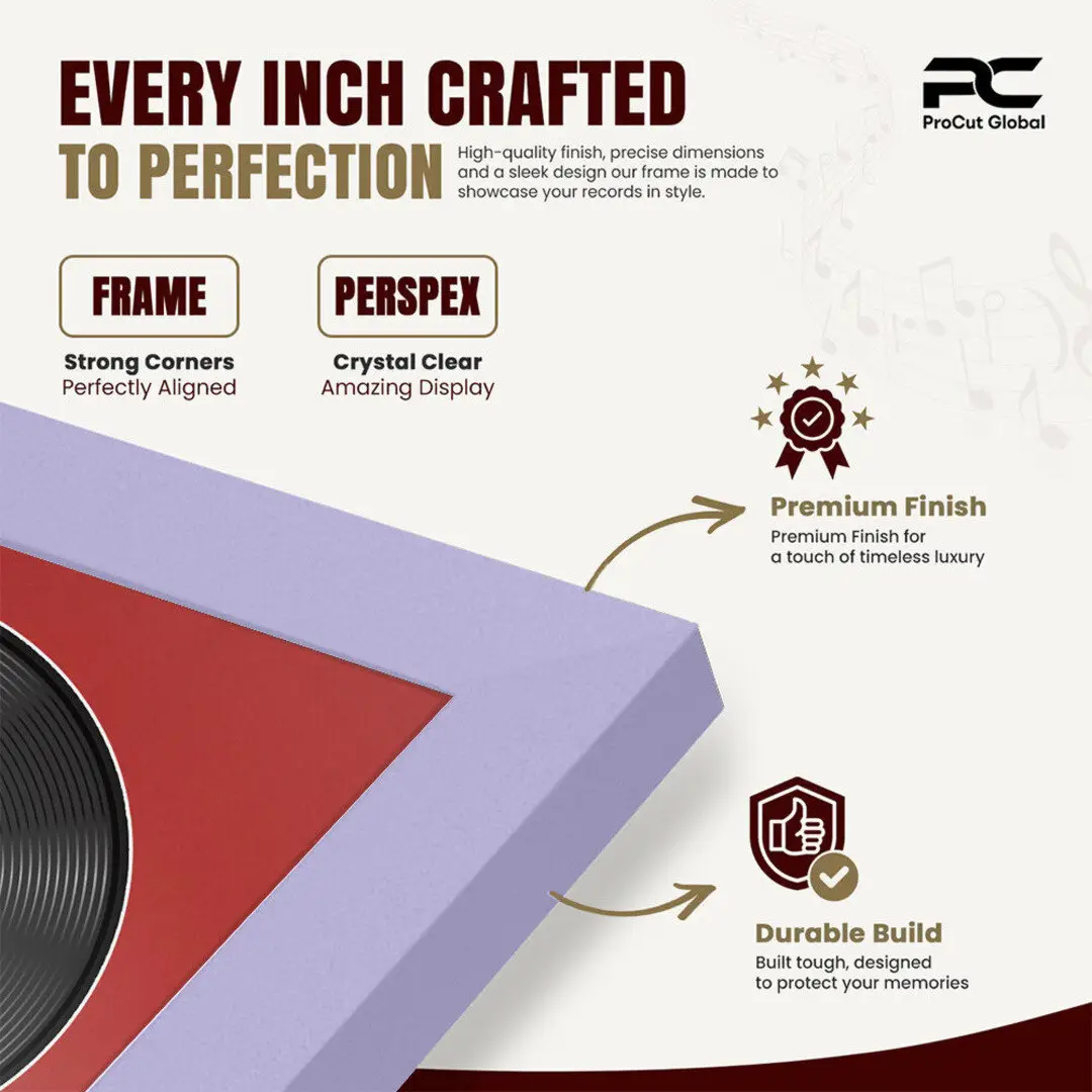16x16" Modern Sleek Purple Vinyl Record Frame With Crimson Mount For 12" LP Discs | Contemporary Wall Display thumbnail 7