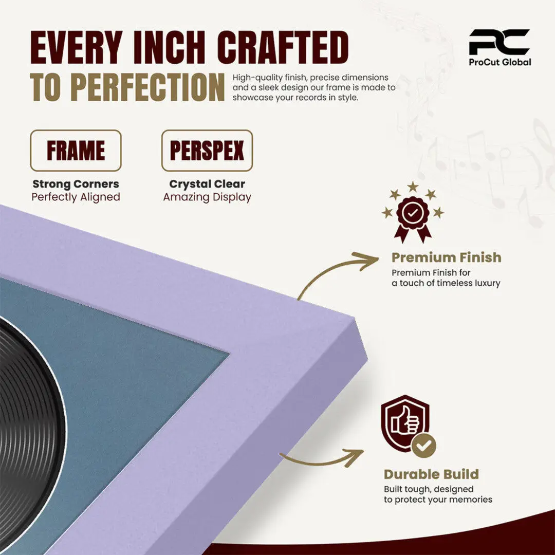 16x16" Modern Sleek Purple Vinyl Record Frame With Pompador Mount For 12" LP Discs | Elegant Frame For Music Lovers thumbnail 7