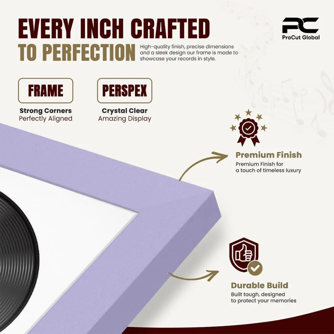 16x16" Modern Sleek Purple Vinyl Record Frame With Ice White Mount For 12" LP Discs | Elegant Frame For Music Lovers thumbnail 7