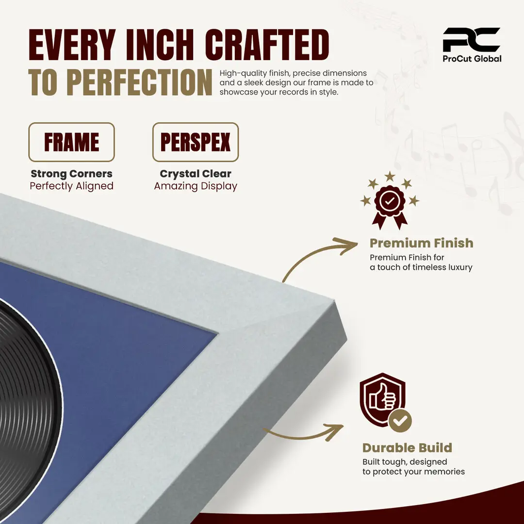 16x16" Modern Sleek Silver Vinyl Record Frame With Black Mount For 12" LP Discs | Premium Wall Frame For Music Enthusiasts thumbnail 7