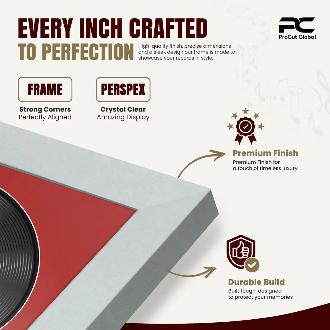 16x16" Modern Sleek Silver Vinyl Record Frame With Crimson Mount For 12" LP Discs | Elegant Frame For Music Lovers thumbnail 7