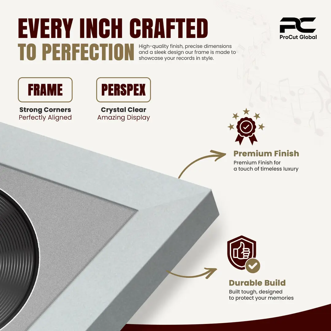 16x16" Modern Sleek Silver Vinyl Record Frame With Silver Mount For 12" LP Discs | Elegant Frame For Music Lovers thumbnail 7