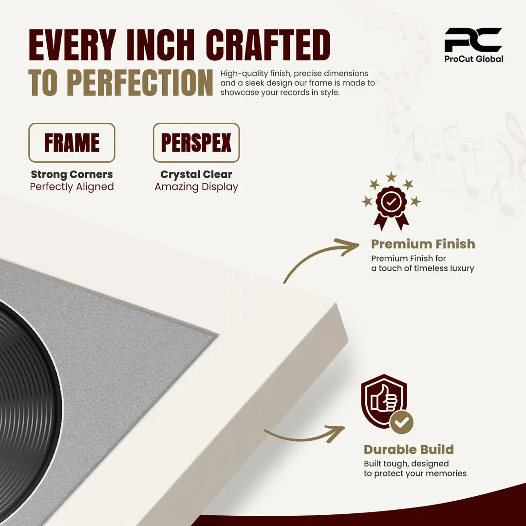 16x16" Modern Sleek White Vinyl Record Frame With Silver Mount For 12" LP Discs | Elegant Frame For Music Lovers thumbnail 7