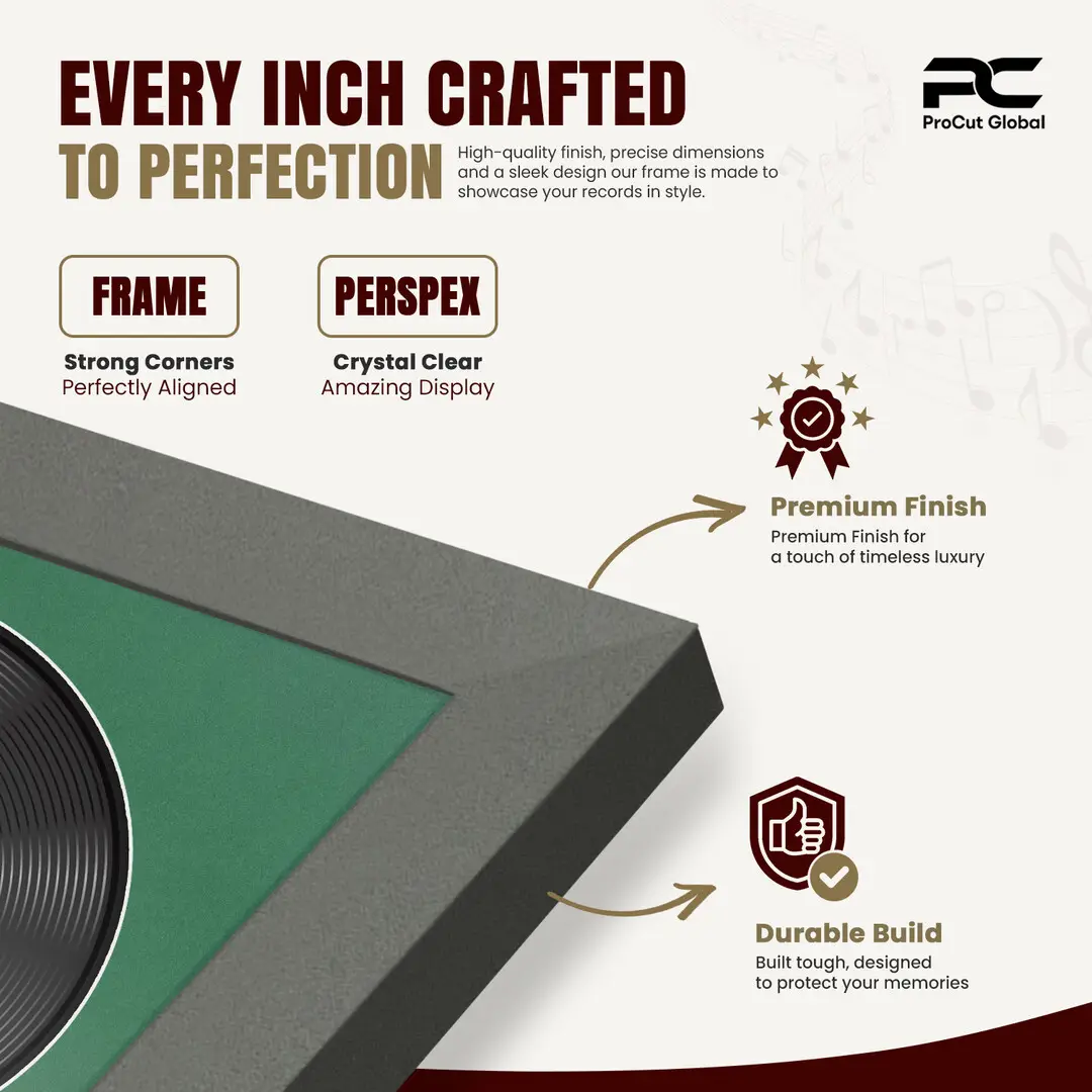 25x17" Modern Sleek Dark Grey Vinyl Record Frame For LP Cover & Disc With Emerald (Green) Mount | Overlapped Display thumbnail 7