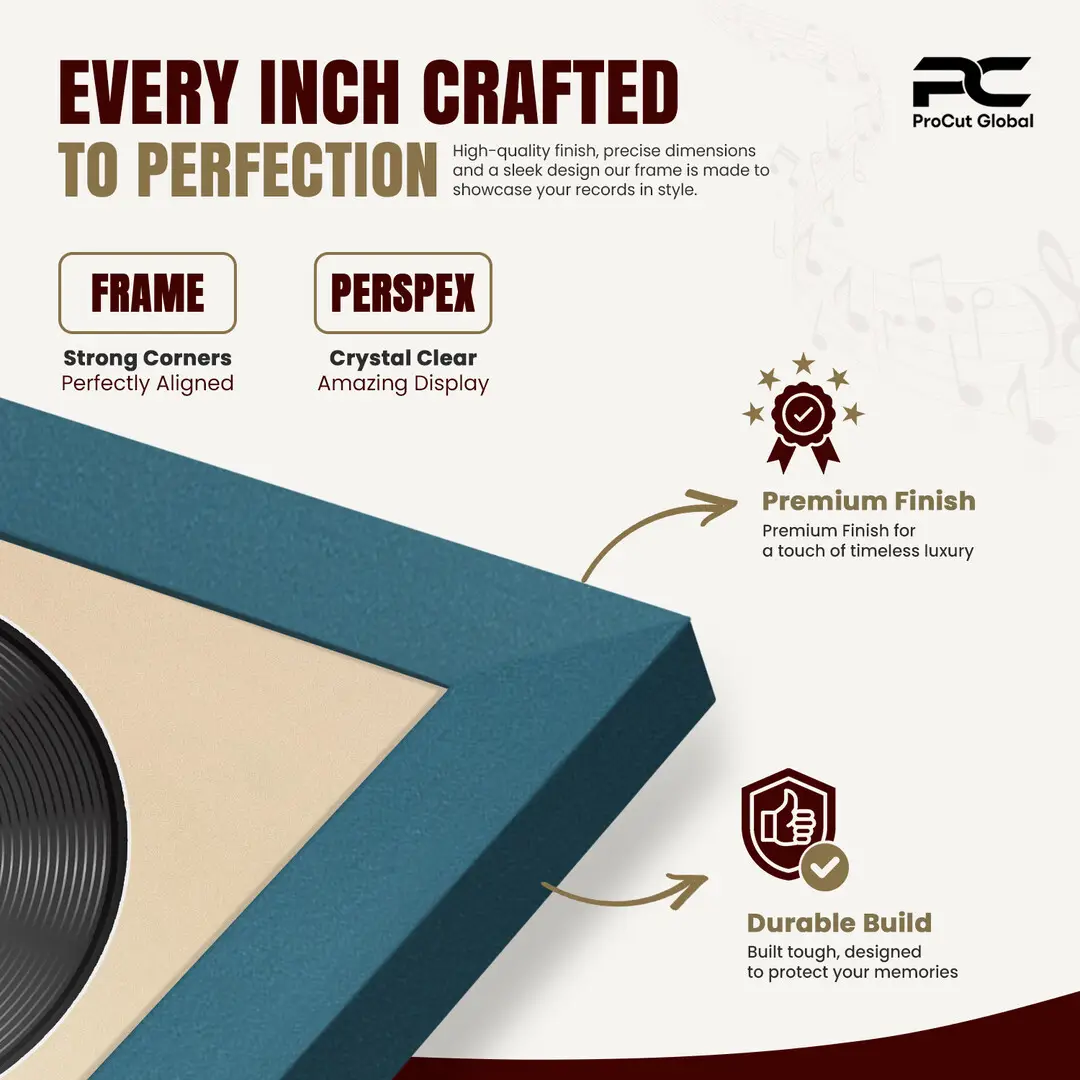 25x17" Modern Sleek Navy Blue Vinyl Record Frame For LP Cover & Disc With Ivory Mount | Overlapped Display thumbnail 7