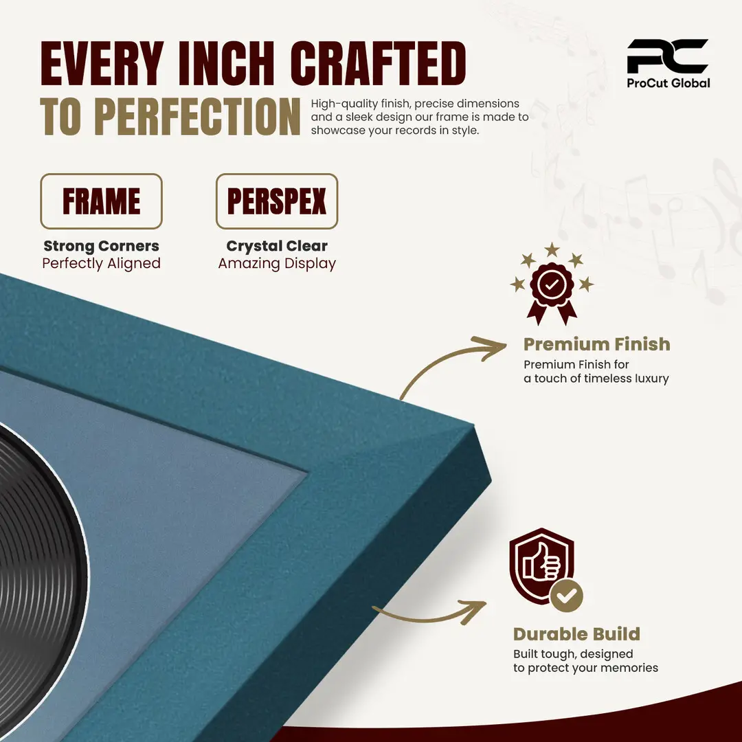 25x17" Modern Sleek Navy Blue Vinyl Record Frame For LP Cover & Disc With Pompador Mount | Overlapped Display thumbnail 7