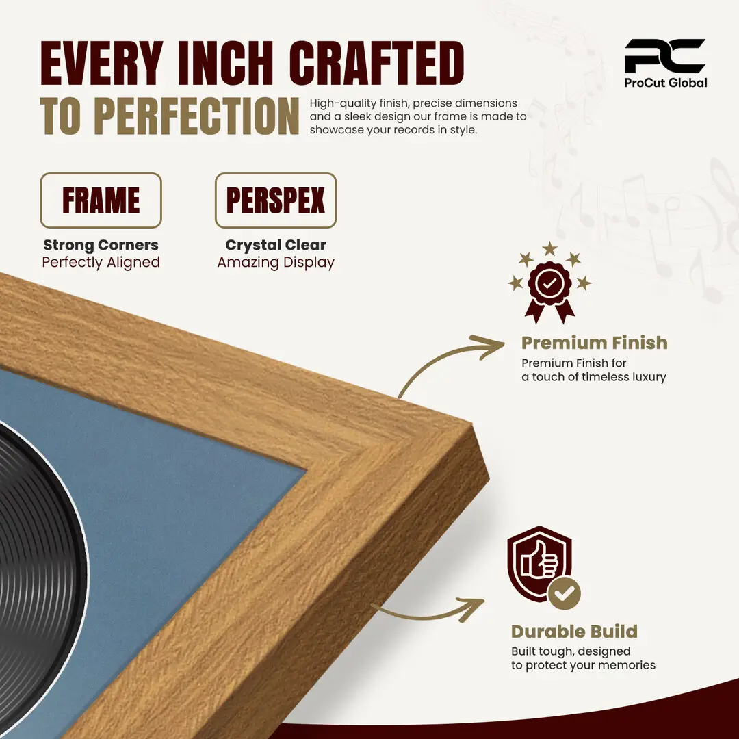 25x17" Modern Sleek Oak Vinyl Record Frame For LP Cover & Disc With Pompador Mount | Overlapped Display thumbnail 7