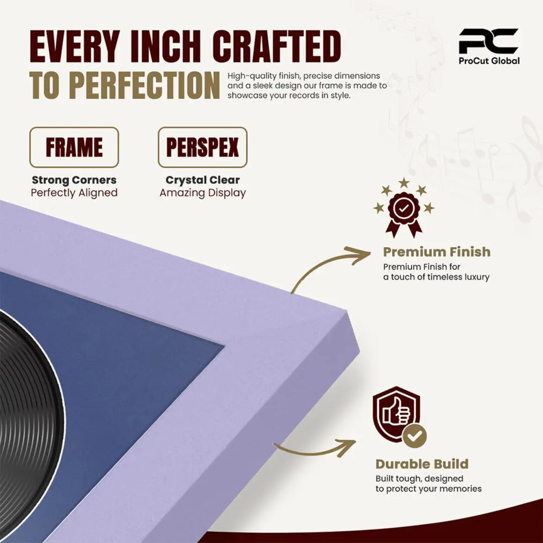 25x17" Modern Sleek Purple Vinyl Record Frame For 12 Inch LP Cover & Disc (Overlapped) With Blue Mount | Elegant Music Display thumbnail 7