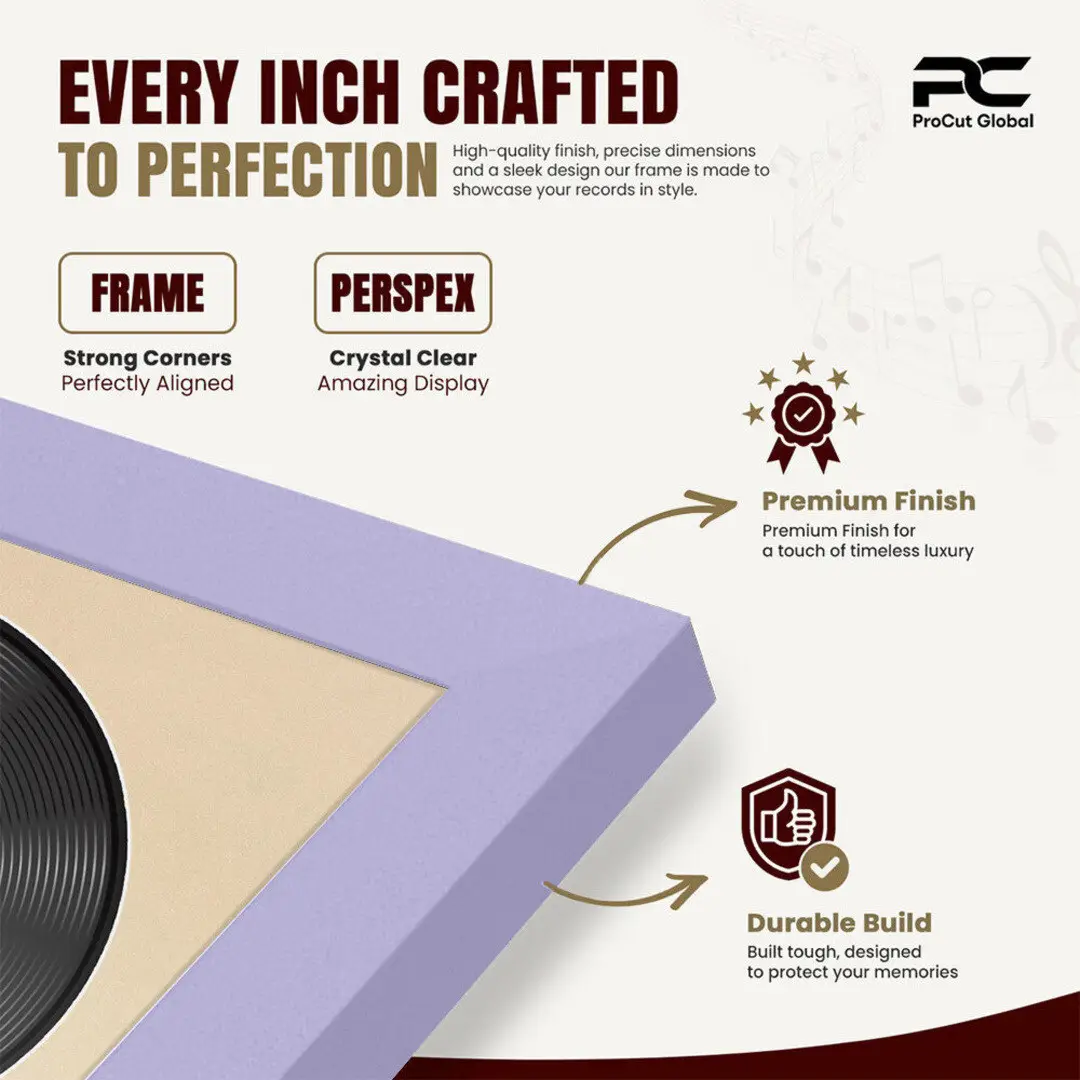 25x17" Modern Sleek Purple Vinyl Record Frame For 12 Inch LP Cover & Disc With Ivory Mount | Overlapped Vinyl Display thumbnail 7