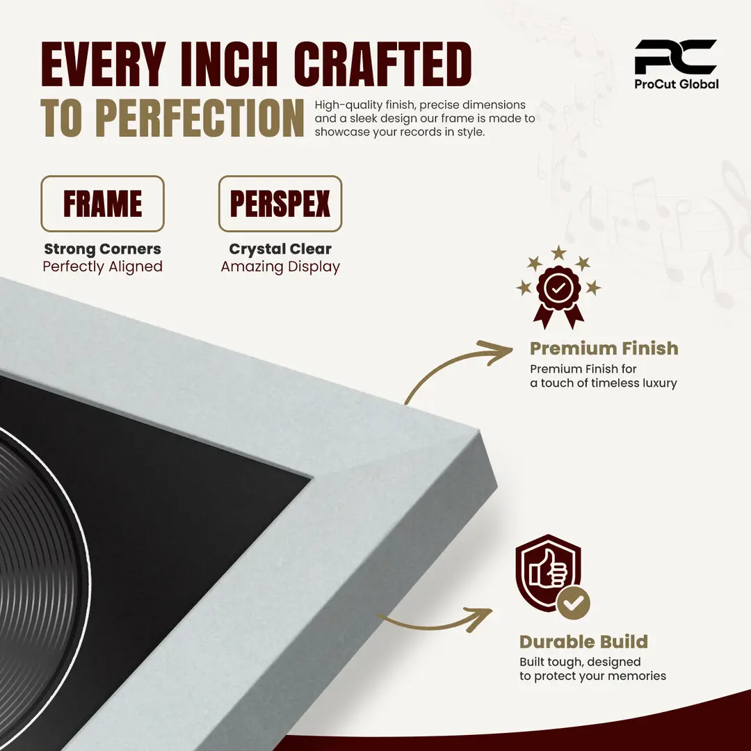 25x17" Modern Sleek Silver Vinyl Record Frame For 12 Inch LP Cover & Disc (Overlapped) With Black Mount | Elegant Music Display thumbnail 7