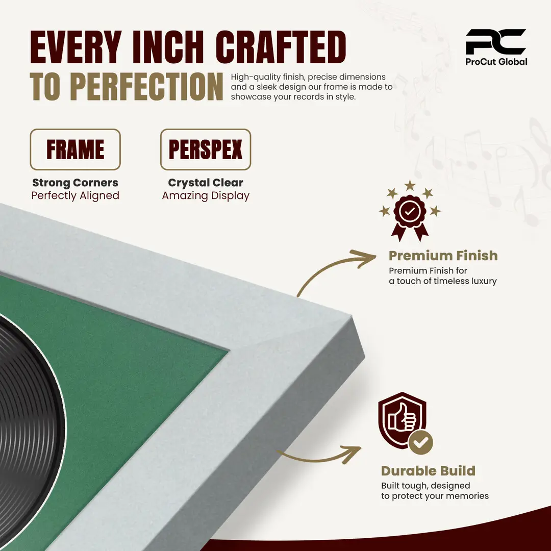 25x17" Modern Sleek Silver Vinyl Record Frame For 12 Inch LP Cover & Disc With Emerald (Green) Mount | Overlapped Vinyl Display thumbnail 7