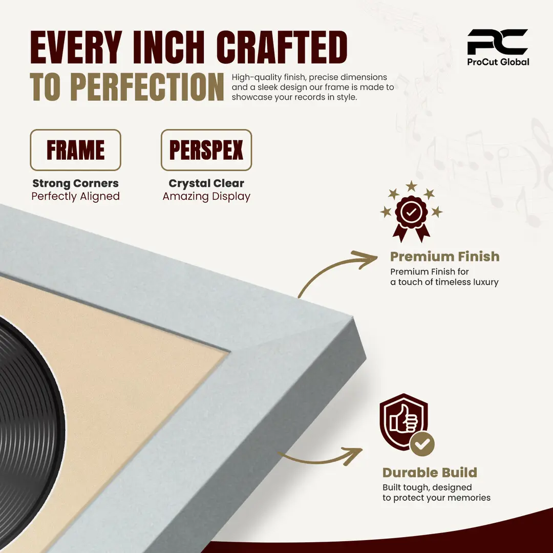 25x17" Modern Sleek Silver Vinyl Record Frame For LP Cover & Disc With Ivory Mount | Overlapped Display thumbnail 7