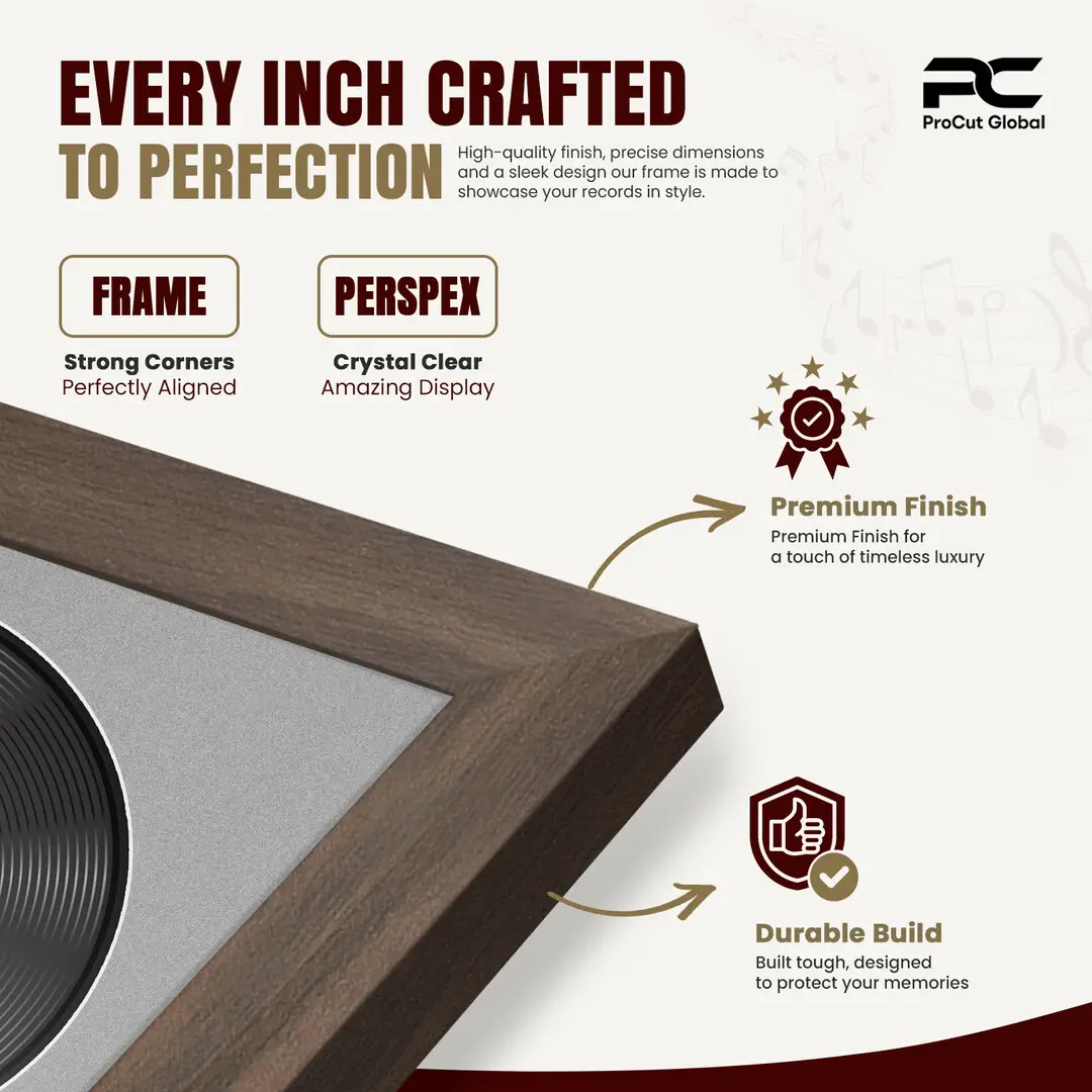 25x17" Modern Sleek Walnut Vinyl Record Frame For LP Cover & Disc With Poppy Red Mount | Overlapped Display thumbnail 7