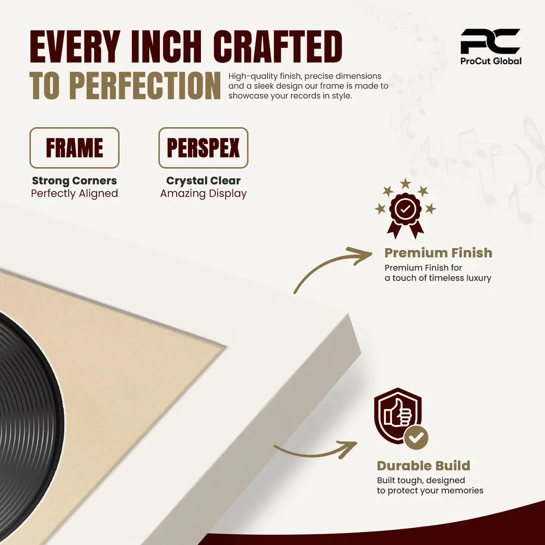 25x17" Modern Sleek White Vinyl Record Frame For LP Cover & Disc With Ivory Mount | Overlapped Display thumbnail 7