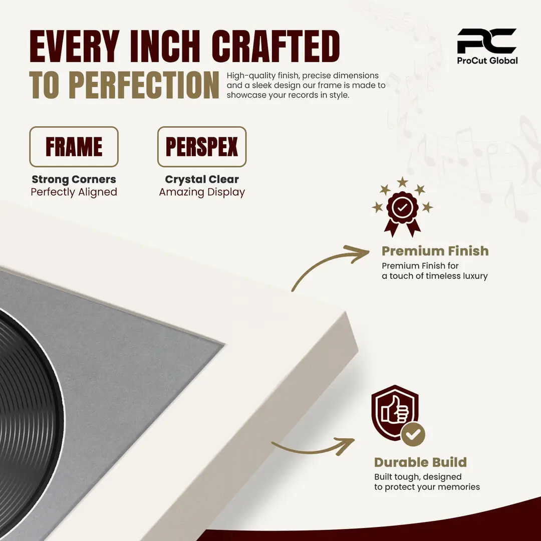 25x17" Modern Sleek White Vinyl Record Frame For LP Cover & Disc With Mid Grey Mount | Overlapped Display thumbnail 7