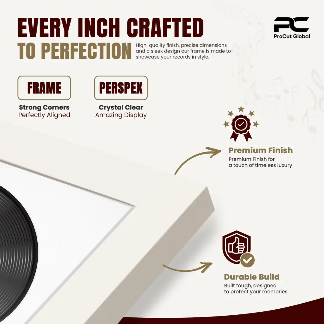 25x17" Modern Sleek White Vinyl Record Frame For 12 Inch LP Cover & Disc With Ice White Mount | Overlapped Vinyl Display thumbnail 7