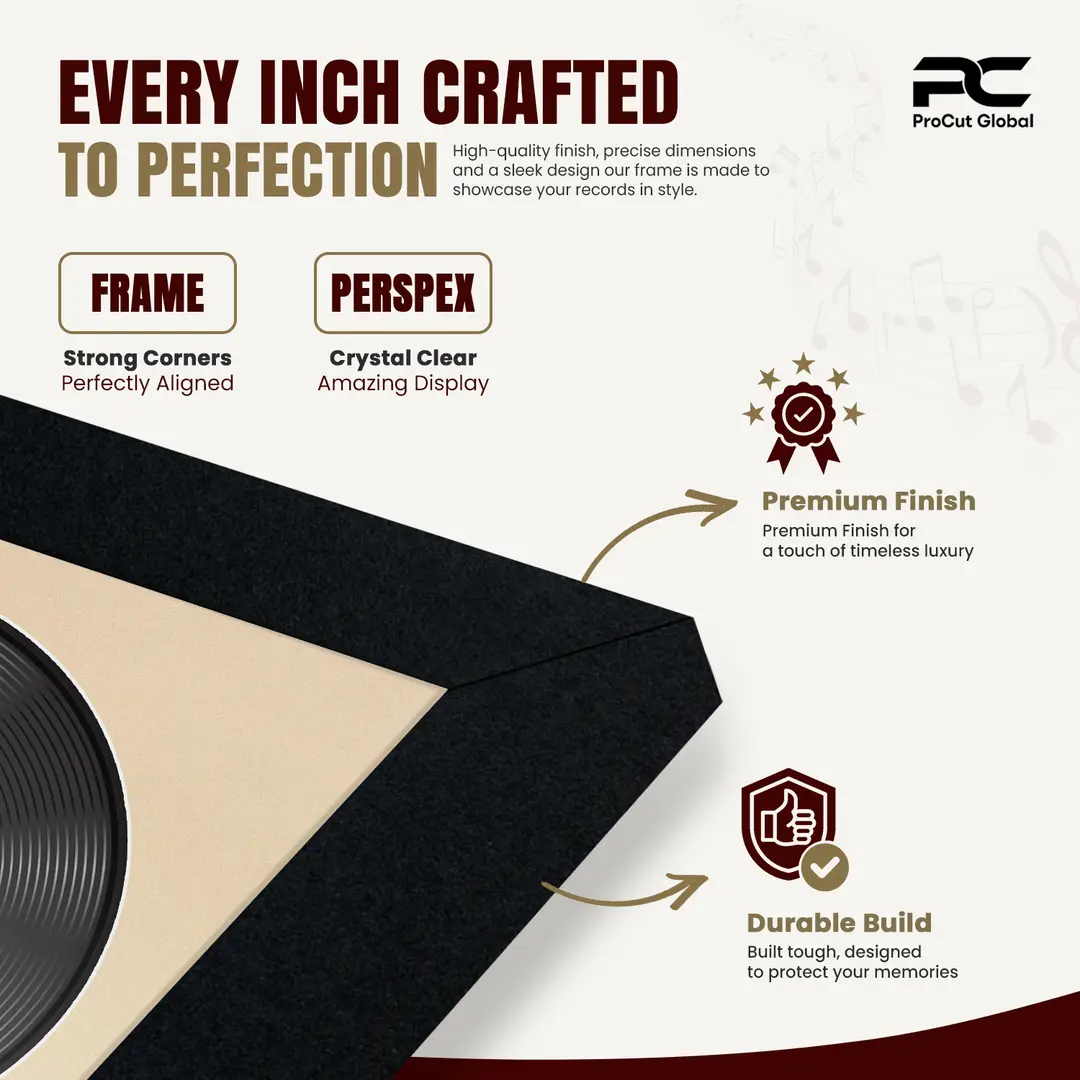 30x17" Modern Sleek Black Vinyl Record Frame With Ivory Mount | Side by Side 12" LP Cover & Disc Display thumbnail 7