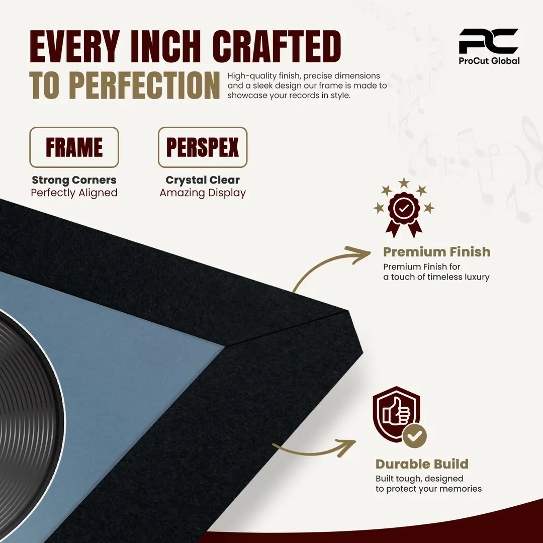 30x17" Modern Sleek Black Vinyl Record Frame With Pompador Mount | Side by Side 12" LP Cover & Disc Display thumbnail 7