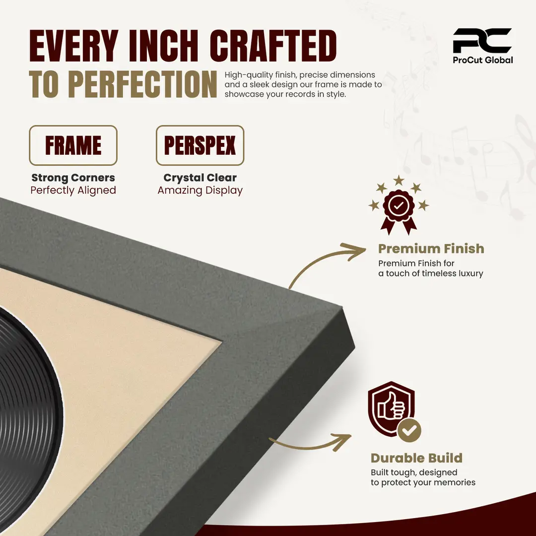 30x17" Modern Sleek Dark Grey Vinyl Record Frame With Ivory Mount | Side by Side 12" LP Cover & Disc Display thumbnail 7