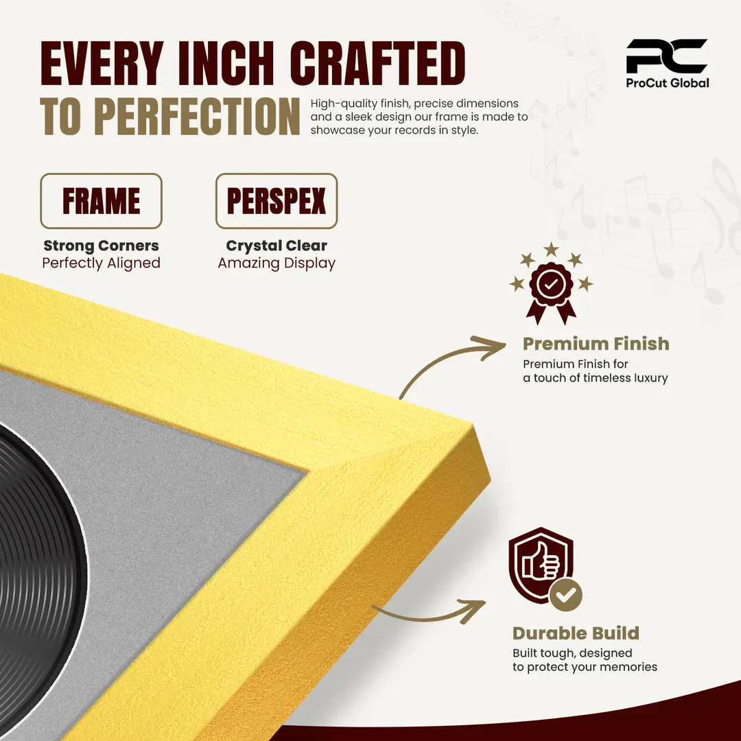 30x17" Modern Sleek Gold Vinyl Record Frame With Silver Mount | Displays 12" LP Cover & Disc Side by Side thumbnail 7