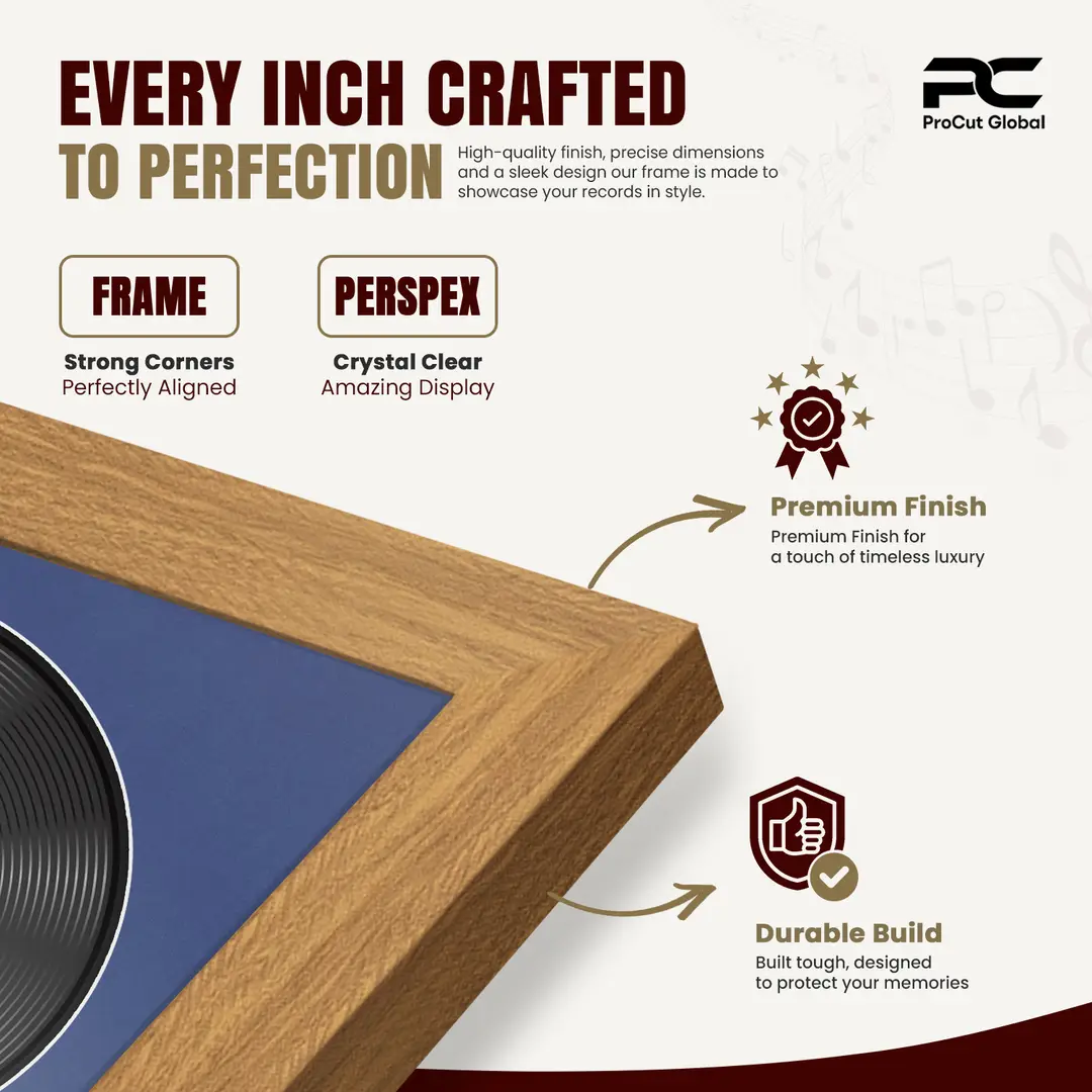 30x17" Modern Sleek Oak Vinyl Record Frame With Silver Mount | Displays 12" LP Cover & Disc Side by Side thumbnail 7