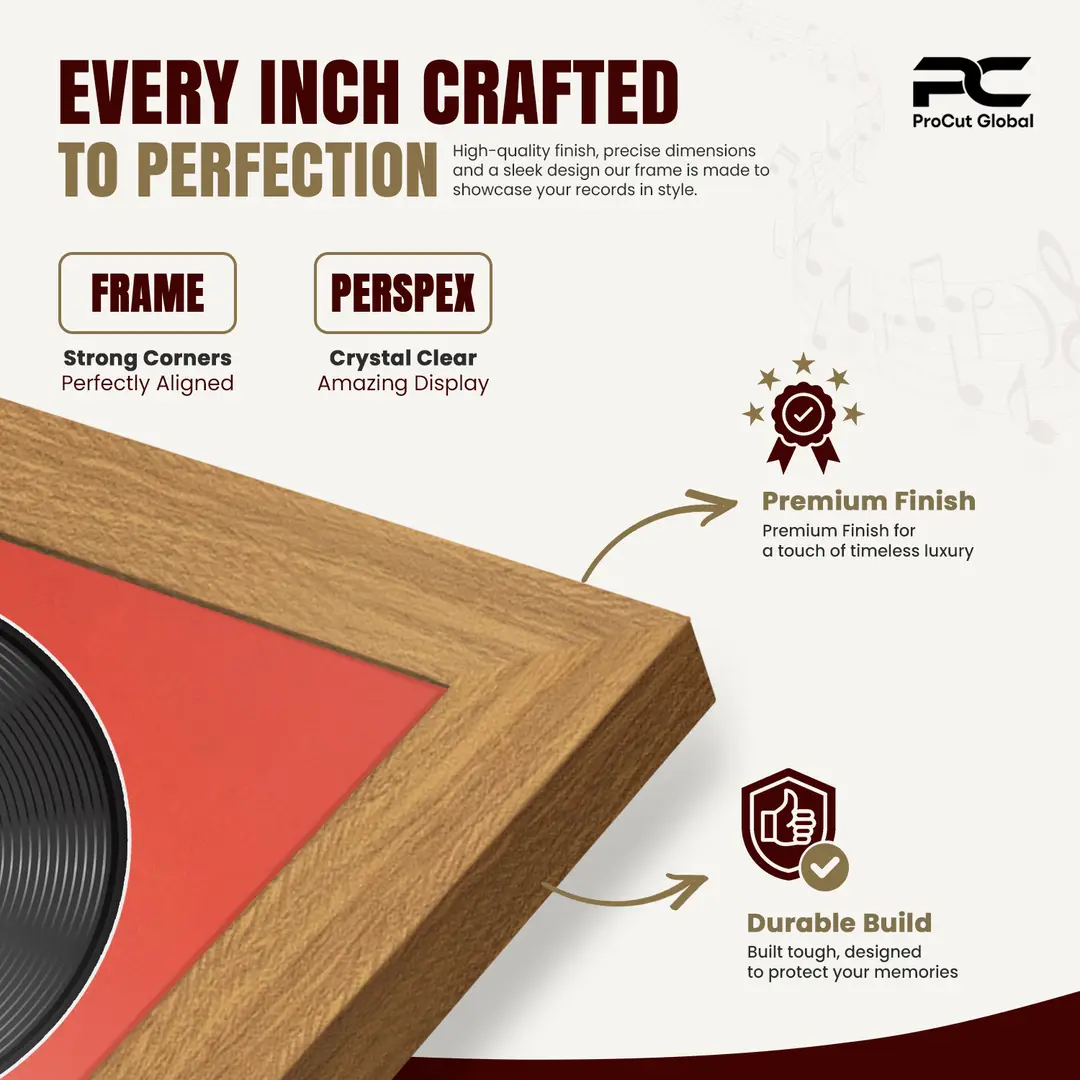 30x17" Modern Sleek Oak Vinyl Record Frame With Silver Mount | Displays 12" LP Cover & Disc Side by Side thumbnail 7