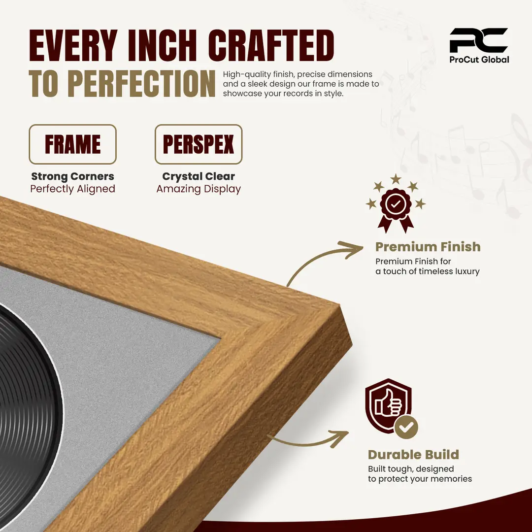 30x17" Modern Sleek Oak Vinyl Record Frame With Silver Mount | Side by Side 12" LP Cover & Disc Display thumbnail 7