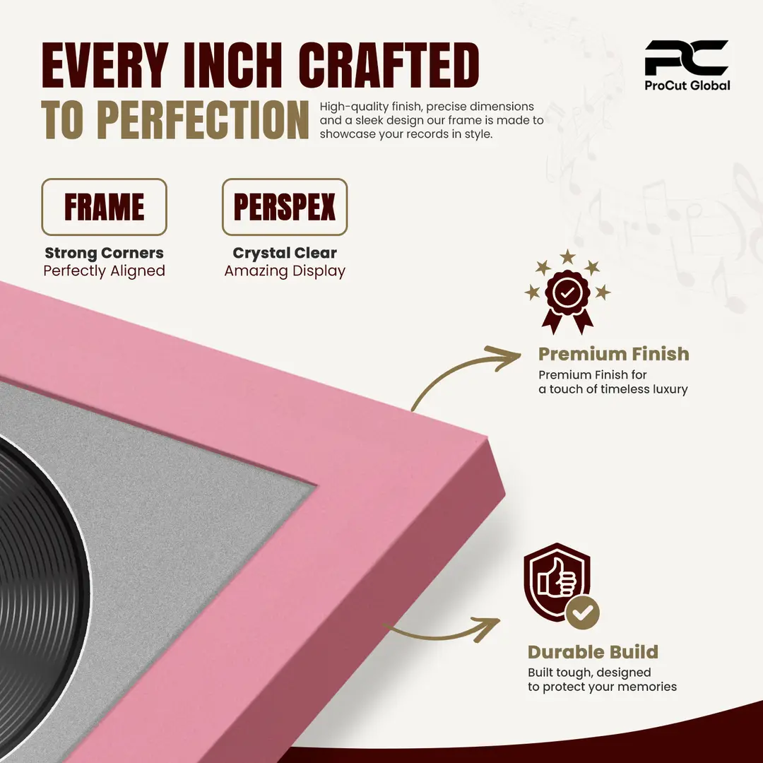 30x17" Modern Sleek Pastel Pink Vinyl Record Frame With Silver Mount | Displays 12" LP Cover & Disc Side by Side thumbnail 7