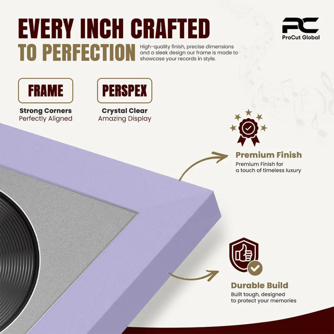 30x17" Modern Sleek Purple Vinyl Record Frame With Silver Mount | For 12" LP Cover and Disc Side By Side Display thumbnail 7