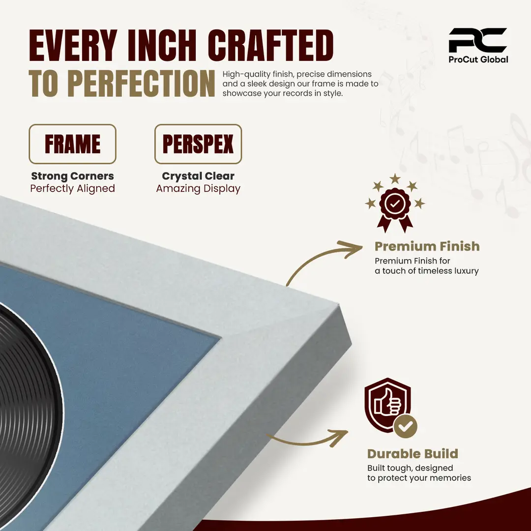 30x17" Modern Sleek Silver Vinyl Record Frame With Poppy Red Mount | Side by Side 12" LP Cover & Disc Display thumbnail 7