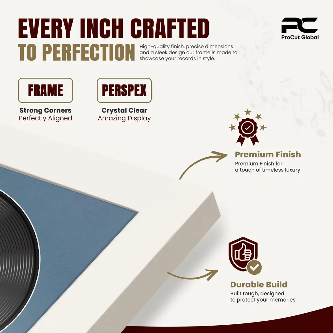 30x17" Modern Sleek White Vinyl Record Frame With Pompador Mount | Side by Side 12" LP Cover & Disc Display thumbnail 7