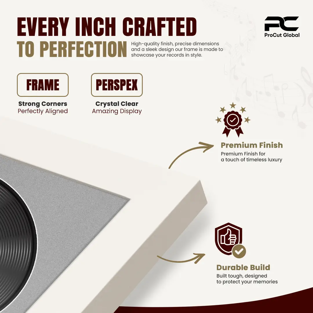 30x17" Modern Sleek White Vinyl Record Frame With Silver Mount | Displays 12" LP Cover & Disc Side by Side thumbnail 7