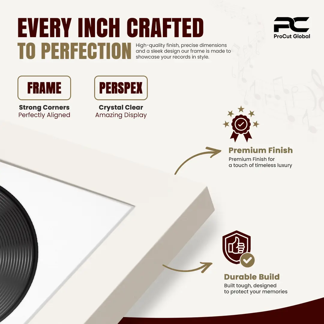 30x17" Modern Sleek White Vinyl Record Frame With Silver Mount | Displays 12" LP Cover & Disc Side by Side thumbnail 7