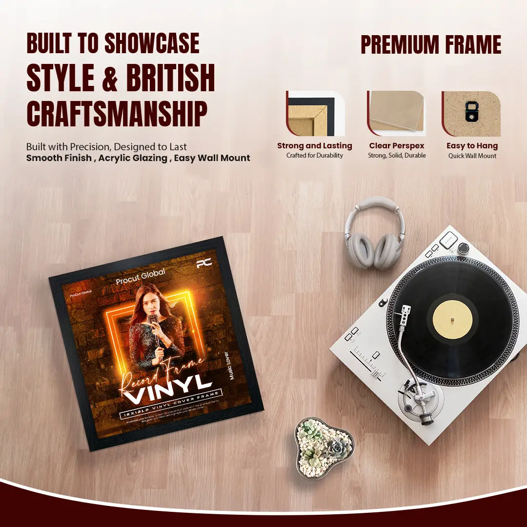 12x12" Modern Black Vinyl Record Frame For 12" LP Album Covers | Premium Wall Frame For Music Lovers thumbnail 2