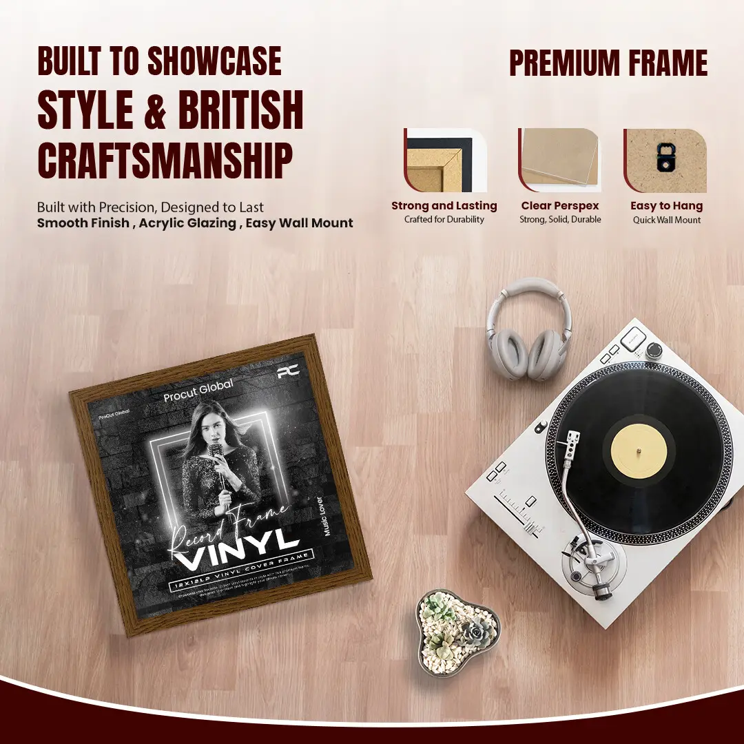 12x12" Modern Dark Oak Vinyl Record Frame For 12" LP Album Covers | Premium Wall Frame For Music Lovers thumbnail 2