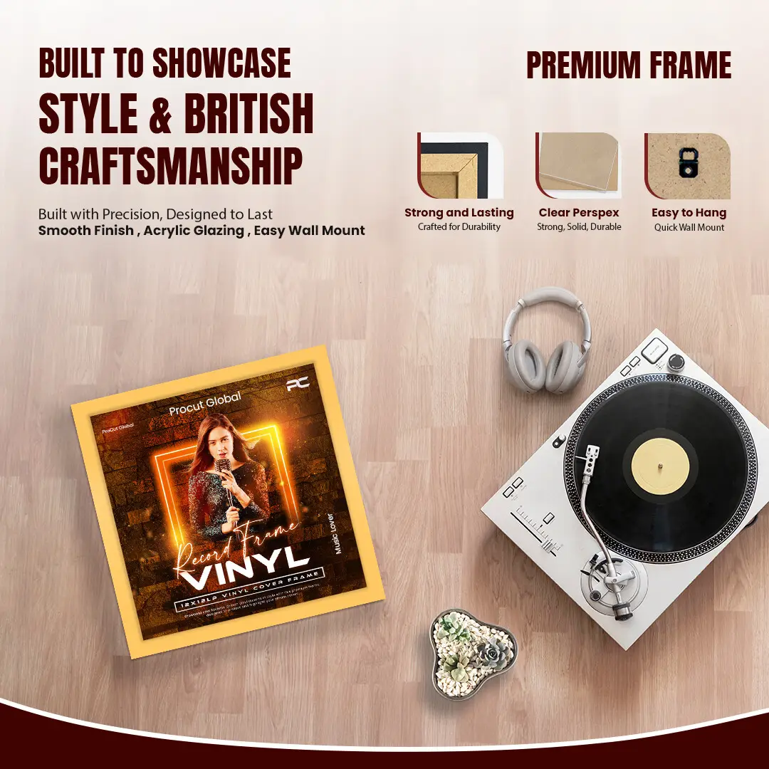 12x12" Modern Mustard Yellow Vinyl Record Frame For 12" LP Album Covers | Premium Wall Frame For Music Lovers thumbnail 2