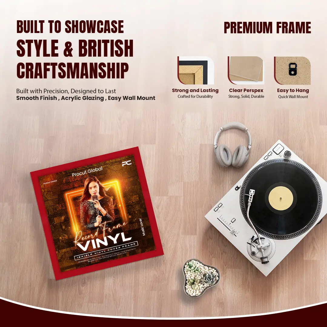 12x12" Modern Red Vinyl Record Frame For 12" LP Album Covers | Square Vinyl Frame For Wall Display thumbnail 2